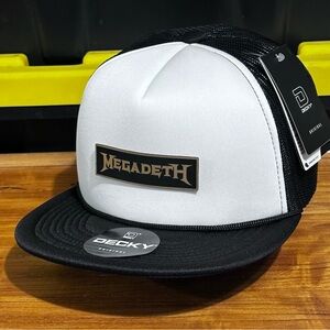 Megadeth Trucker Hat Snapback Hat Black and white - Logo Gold And Black